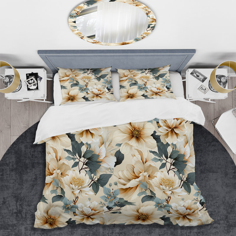Ensemble de housse de couette Coastal Tranquil Blooms Collage, Housse de couette pour très grand lit et 2 très