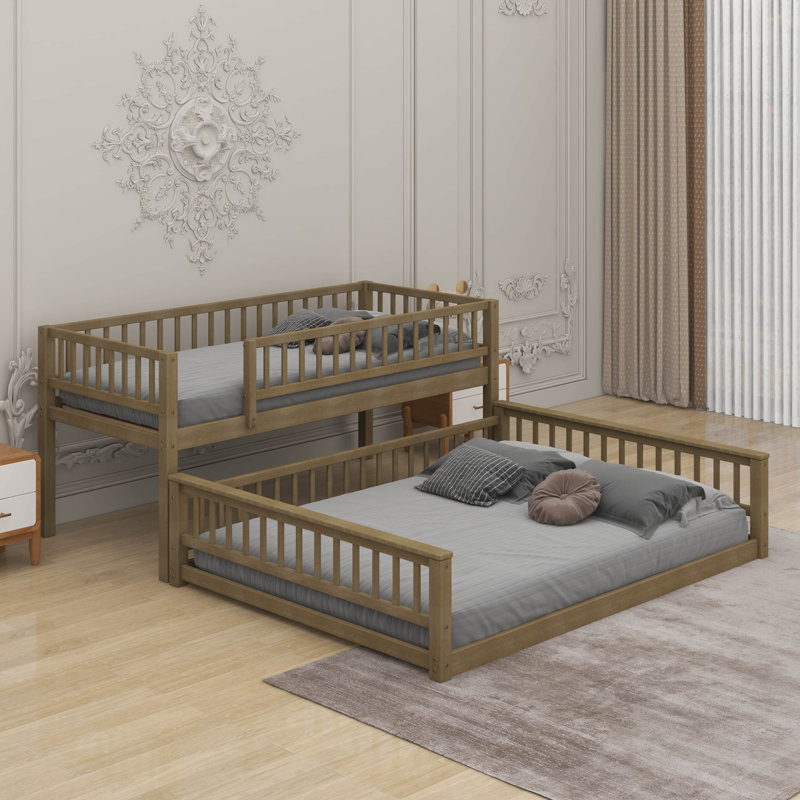 Twin XL Over Queen Bunk Bed With Ladder, Walnut