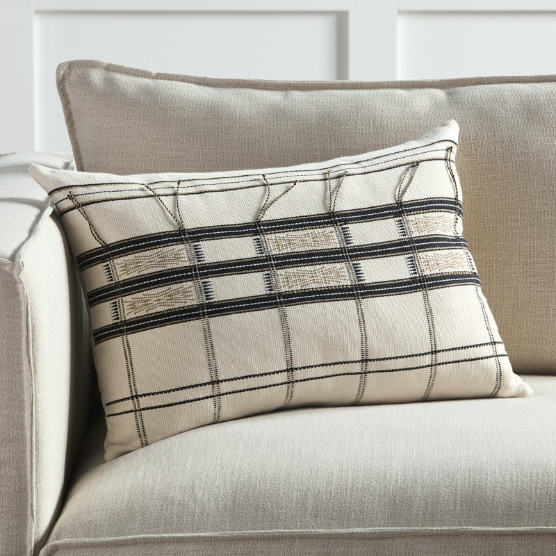 Taren Embroidered Cotton Reversible Pillow Cover, Pillow Cover Only - No Insert, Plaid
