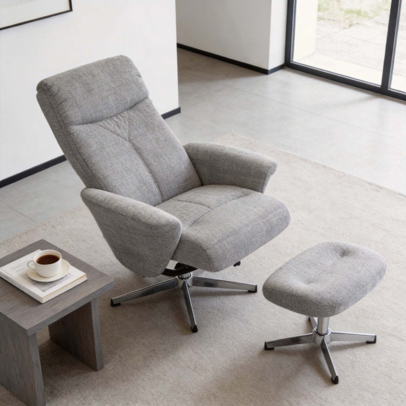 Fauteuil inclinable pivotant en chenille avec fauteuil repose-pieds Fauteuil moderne Repose-pieds ergonomique manuel Repose-pieds Rembourré Salon lecture Bureau à la maison