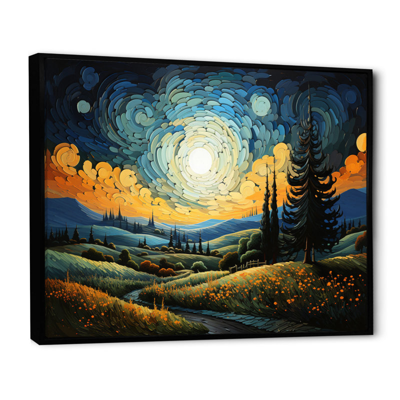 «Vangogh The Swaying Cypress III», art mural sur toile Vangogh, H 16 po x l 32 po x P 1 po, Cadre flottant noir