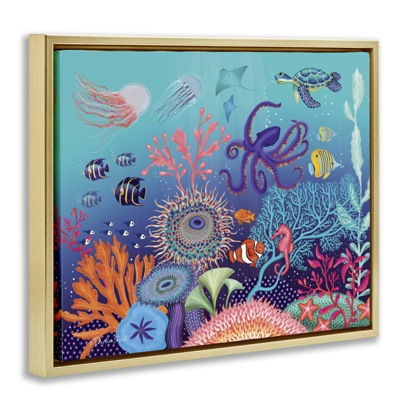  Magical Underwater Reef Canvas Wall Art by Darlene Seale, H 21 po x l 17 po, Cadre flottant métallique doré