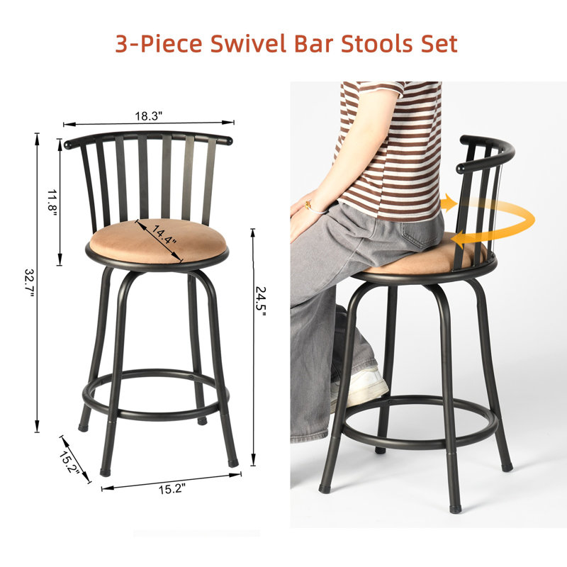 Monarrez 24" and 29" Seat Height Adjustable Counter Stool Bar Stools With Metal Frame For Kitchen Island Home Pub