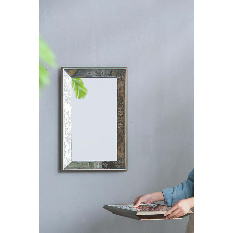 Miroir rectangulaire 20 po x 12 po avec détails floraux, plateau de présentation en miroir et miroir mural, 20 po x 12 po