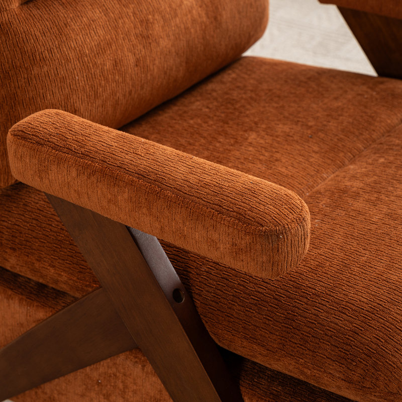 Chaise d'appoint rembourrée de style Mid-Century avec pieds en bois massif, Orange