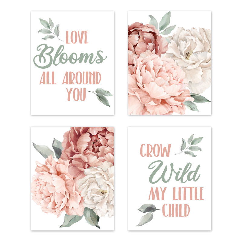 «Peony Floral Garden», impression sur papier rose et ivoire par Sweet Jojo Designs