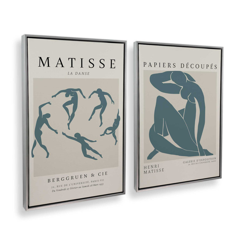 Ensemble de 2 Matisse La Danse et Midnight Blue Nude, H 19 po x l 26 po, Cadre flottant en chrome poli