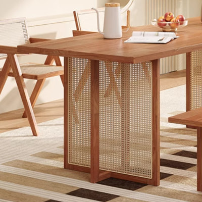 Simple and durable rubberwood rattan dining table