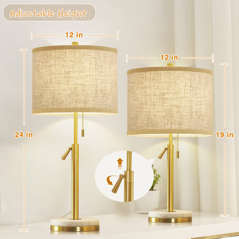 Adjustable Gold and White Marble Table Lamps Set of 2