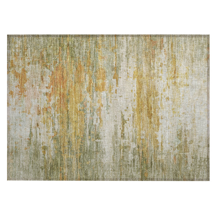 Machine Washable Indoor/Outdoor Xhevrie Aloe Rug