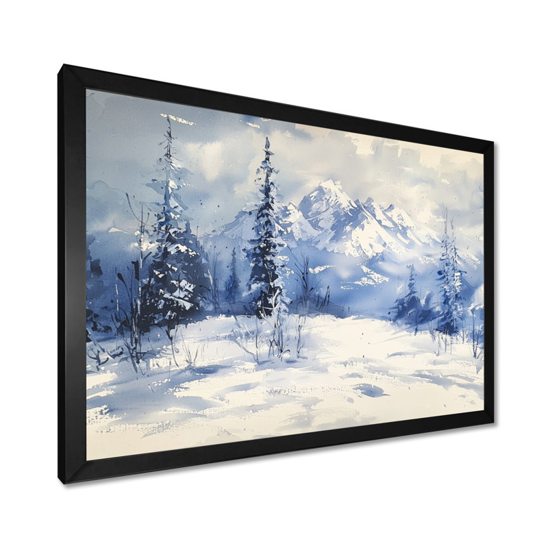 «Snowy Mountain Landscape In Winter I - Winter Landscape», reproduction sur toile, Reproduction encadrée, Black
