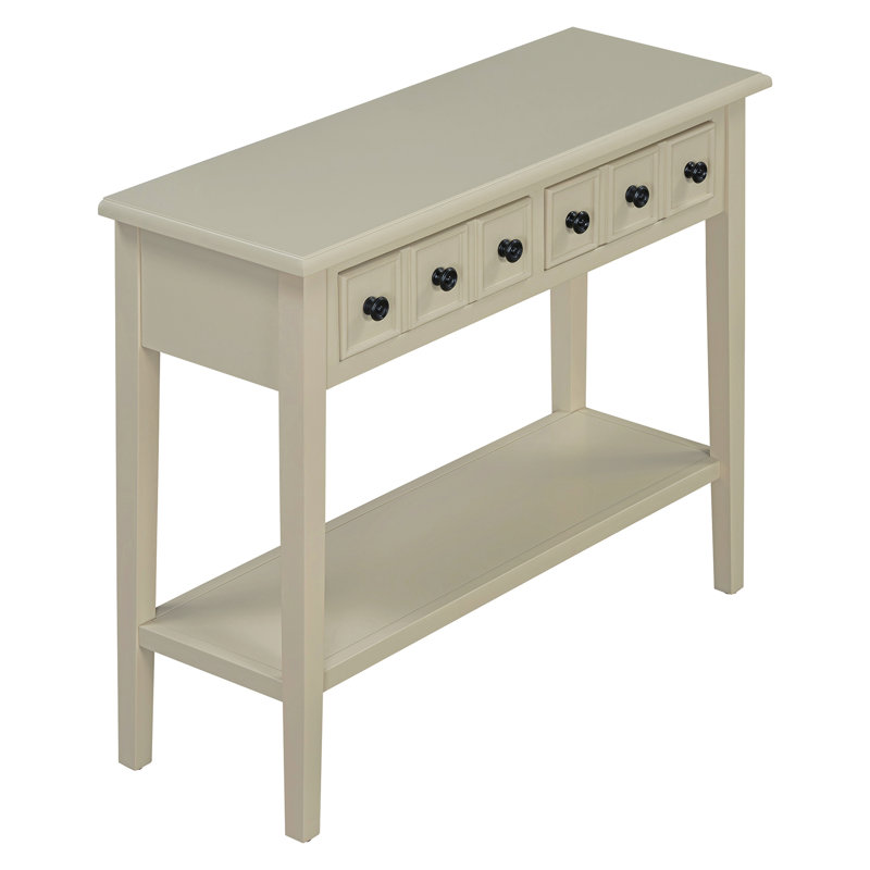 Table d'entrée avec 2 tiroirs, console rustique avec tablette ouverte et pieds en bois d'hévéa TREXM pour les entrées, les salons et les couloirs (brun clair)