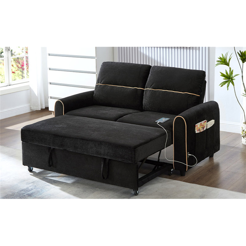 Chenille Pull Out Sofa Bed, Black