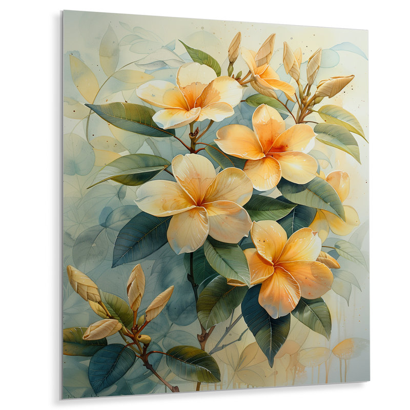 Plumeria I - art mural jaune Plumeria jaune et blanc, Métal métal, 32" H x 16" W