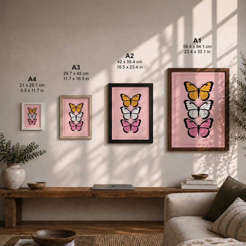 Three Butterflies Minimalist - Print, A3 - 42.0 x 29.7 cm, Oak