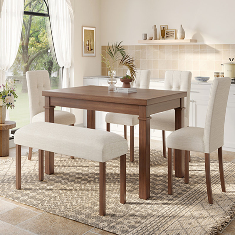 Ensemble de salle à manger moderne 6 pièces avec table rectangulaire, 4 chaises et banc rembourrés, facile à assembler et peu encombrant pour la salle à manger et le salon
