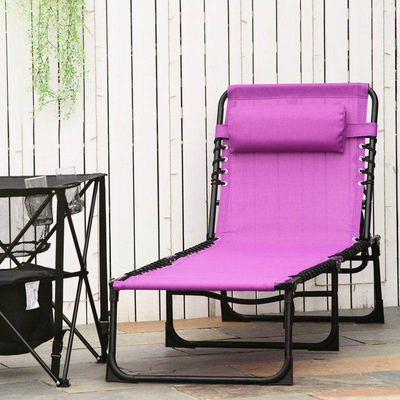 Foldable Beach Chair With 4 - Position Reclining, Bungee Seat And Purple Color For Relaxing In Sun Tanning Lounge Adjustable , Breathable Surface