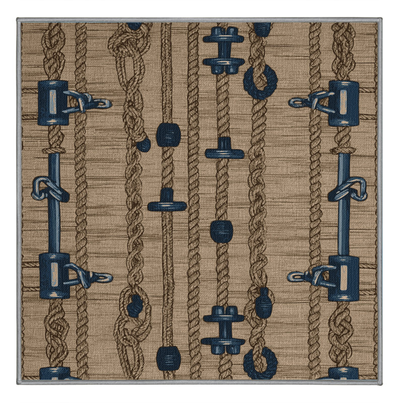 Washable Boat moorings Nautical Area Rug, Square 4'