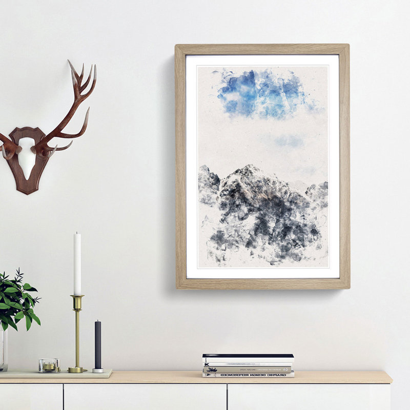 New Zealand Mountain Tops - Picture Frame Painting Print, 87cm H x 62cm W x 2cm D, Oak Framed