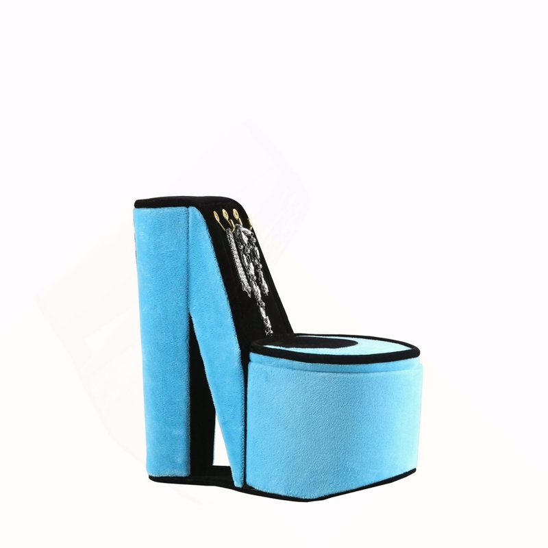 Boîte à bijoux de 9 po de hauteur avec crochets, conception de chaussures à talons hauts, velours turquoise, Turquoise