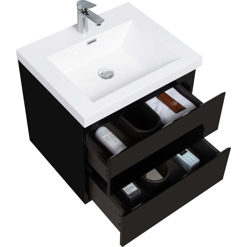 Meuble-lavabo simple 23,63 po avec plateau en résine Hazrudin, Noir