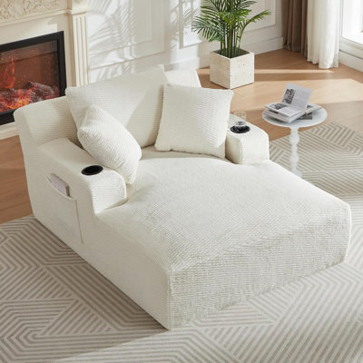 49"W Oversized Chaise Lounge Chair Indoor With Storage, Upholstered Deep Seat Sleeper Sofa Couch With Cup Holder For Living Room, Bedroom, Office