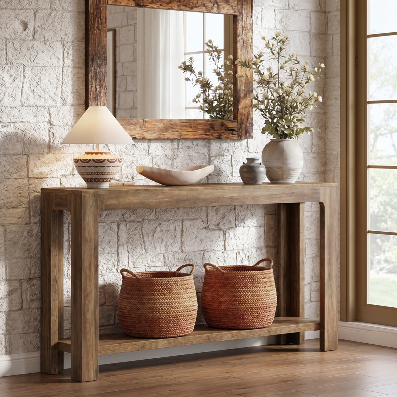 2-Tier Entryway Console Table, Narrow Long Sofa Table with Storage, Brown