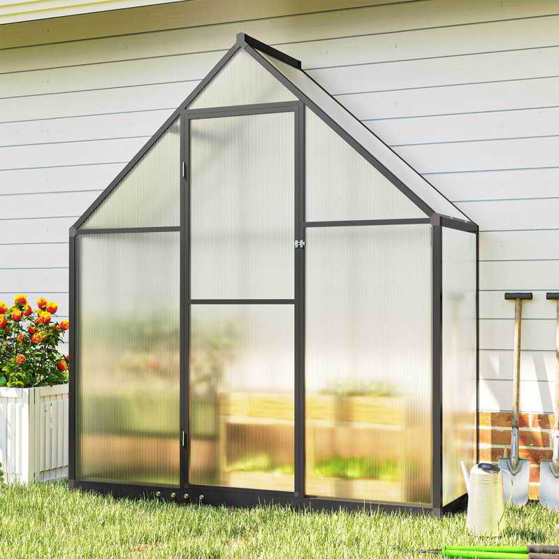 5.5 x 2ft Polycarbonate Greenhouse Swing Door Aluminium, 195cm H x 170cm W x 58cm D