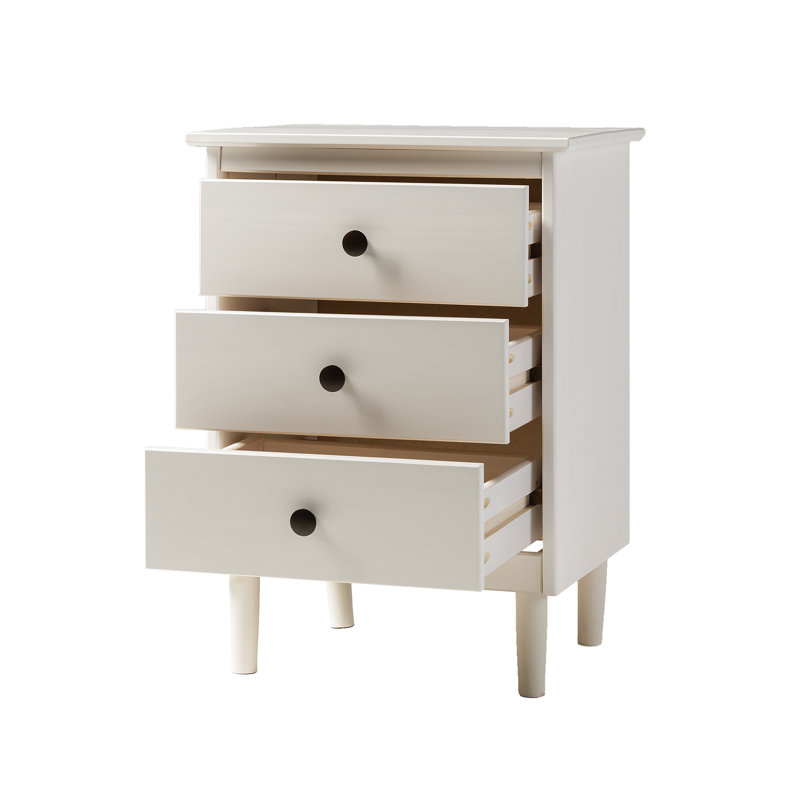 Table de chevet en bois massif à 3 tiroirs Haney, Blanc
