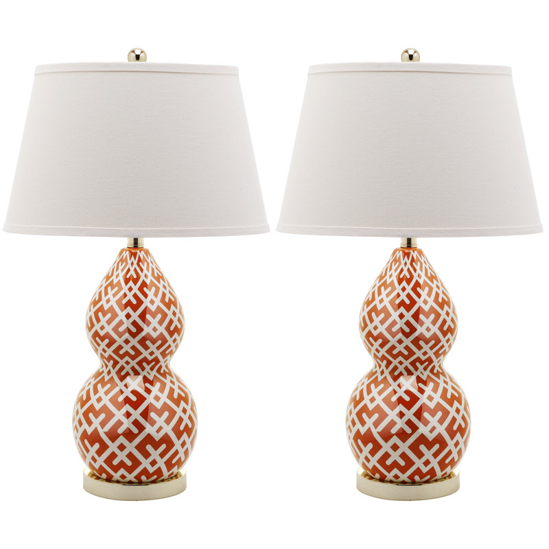 Lampe de table 25,5" à hachures croisées double gourde, Orange sanguine