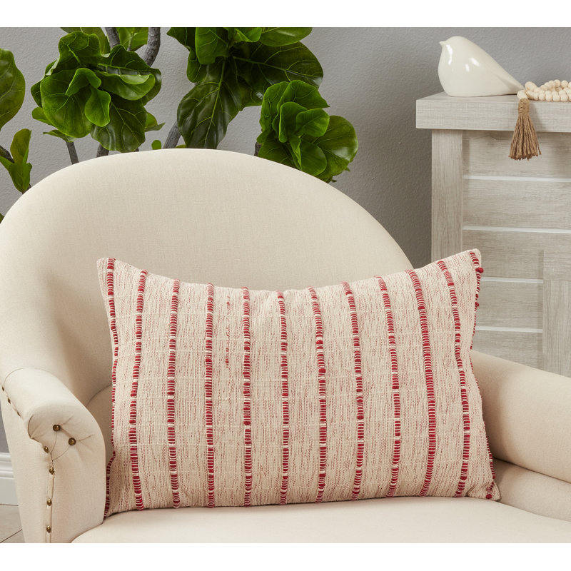 Coussin lombaire tissé à rayures, Mélange de duvet, Rouge