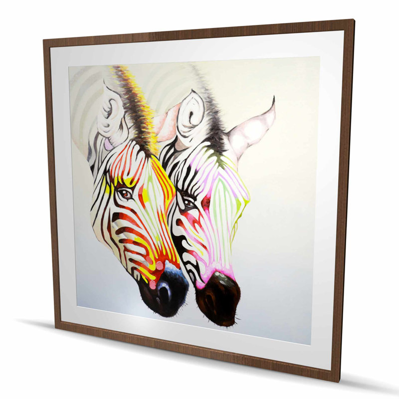 Couple de zèbres colorés - animaux noirs, impression encadrée