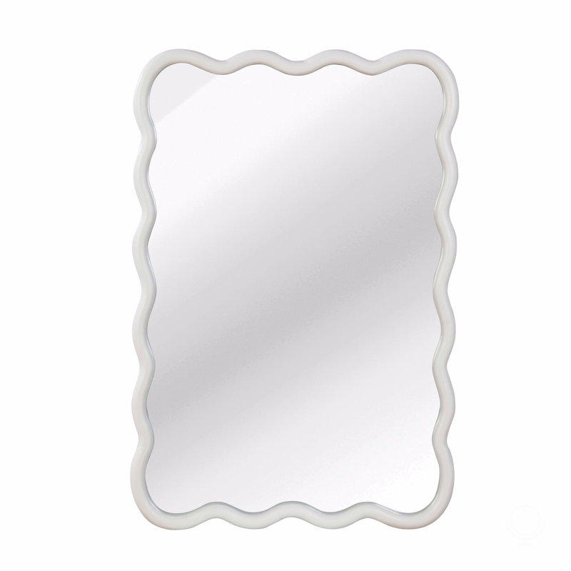 Wavy Rectangle Solid Wood Frame Decorative Mirror, 36" x 24", White