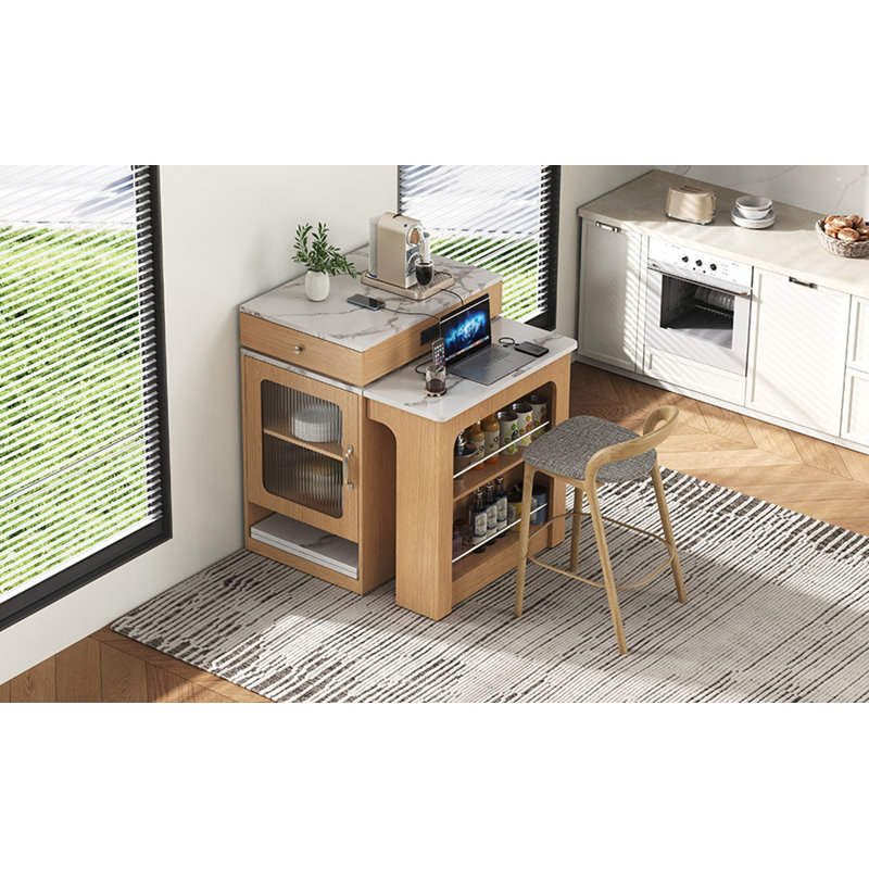 59.5" Kitchen Island with Extendable Dining Table, Natural