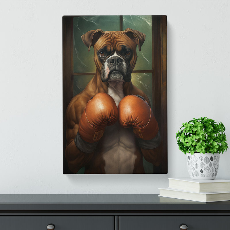 Boxer Dog Art Nouveau Art - Wrapped Canvas, 50cm H x 35cm W x 3cm D