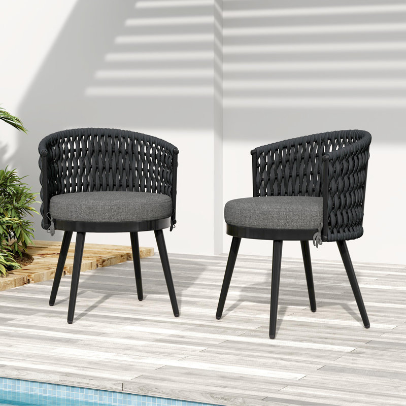 Chaise de salle à manger d'extérieur Justa, Corde gris foncé / cadre noir, Gris foncé, Gris foncé