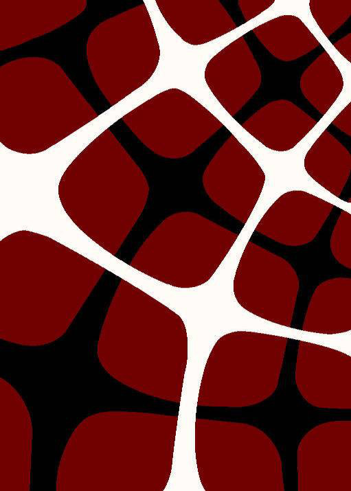 Tapis abstrait rouge rubis / noir / blanc à motif abstrait, Rectangle 2 pi x 3 pi