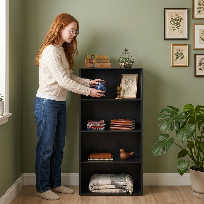 Moduline Stackable Storage Bookcase, Black, 4-Shelf