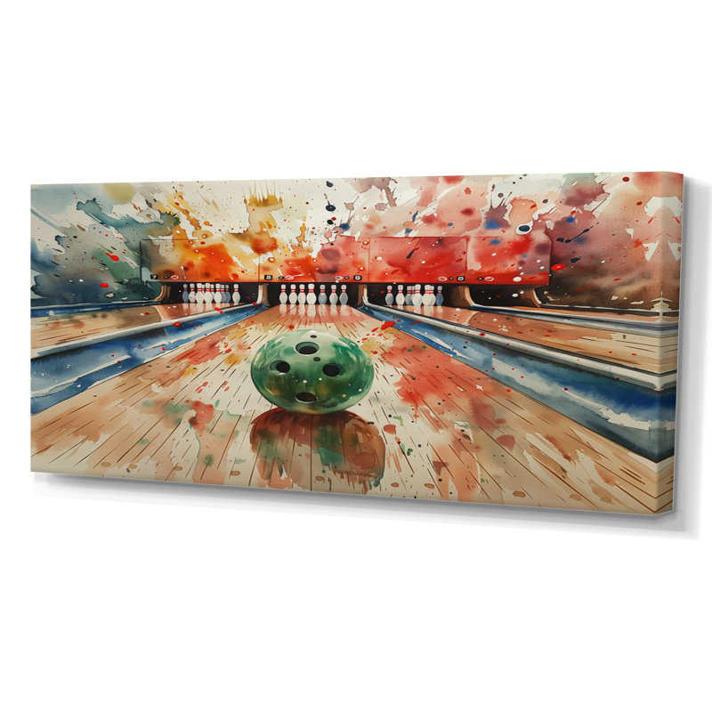 «Green Bowling Ball Full Strike II - Bowling», reproduction d'art murale, H 28 po x l 60 po x P 1,5 po, Toile tendue