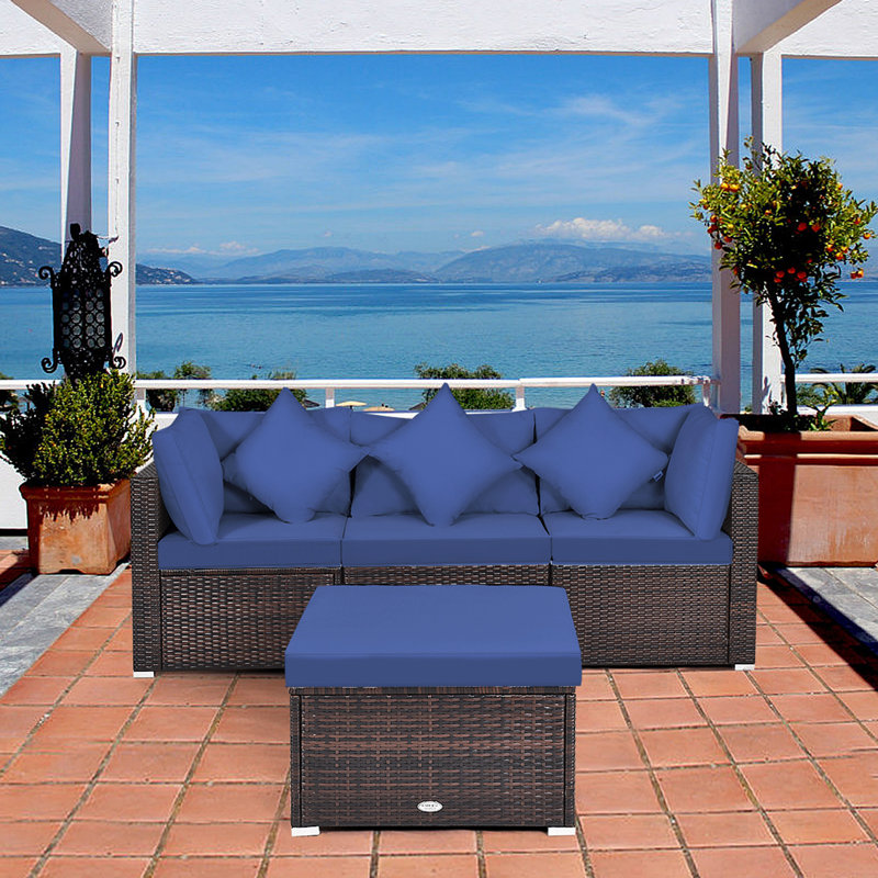 Sarn 4 - Person Patio Conversation Set with Cushions, Navy