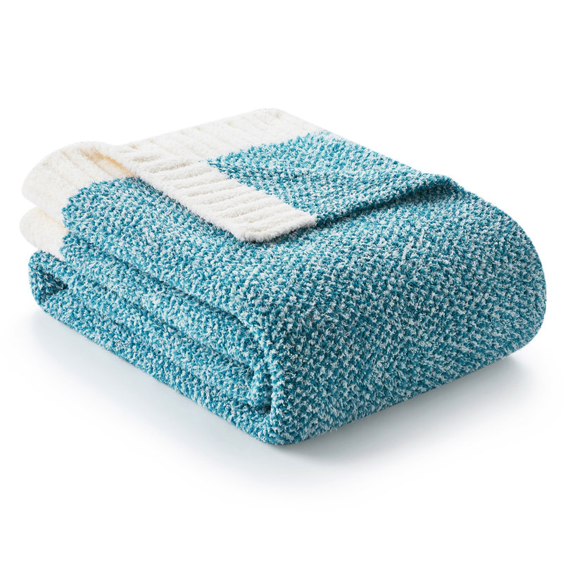  Jeté tricoté réversible Heather Knit, L 60 po x l 50 po, Sarcelle
