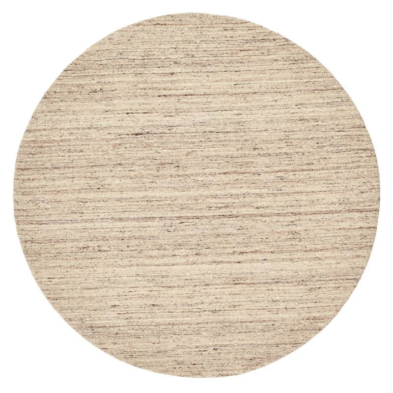 , Beige Round Pure Solid Colour Hand Woven Hand Loomed Area Rug, Round 100cm
