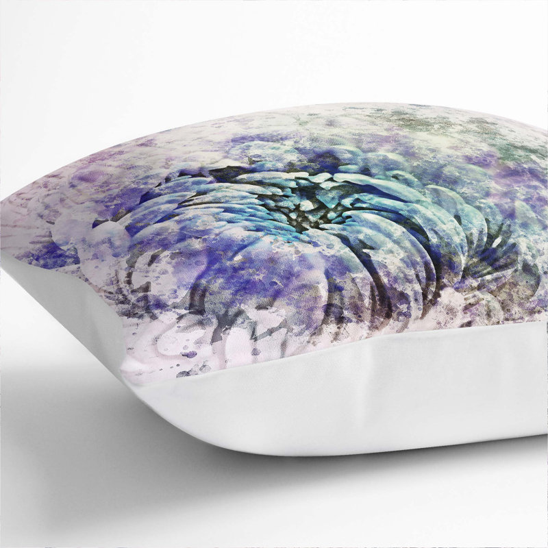 Lilac & Chrysanthemum in Abstract Cushion with Filling, White, 40cm H x 40cm W x 15cm D