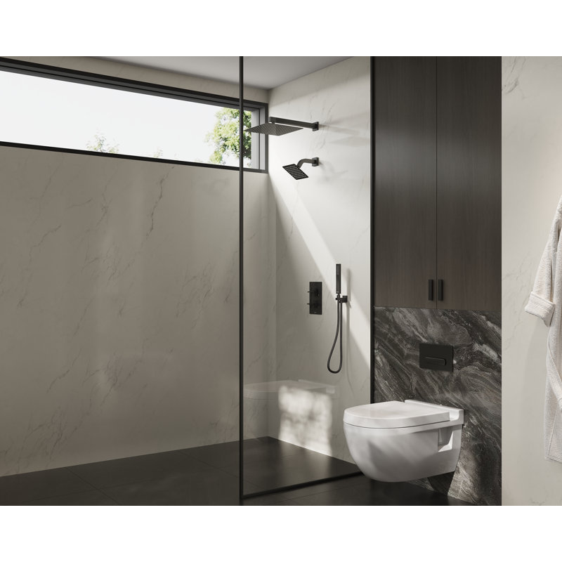 Rugen Rain Shower Head with Handheld, 12" & 6" Dual Shower System with Pressure Balance Valve, High Pressure Rainfall Showerhead Faucet Set Matte Black