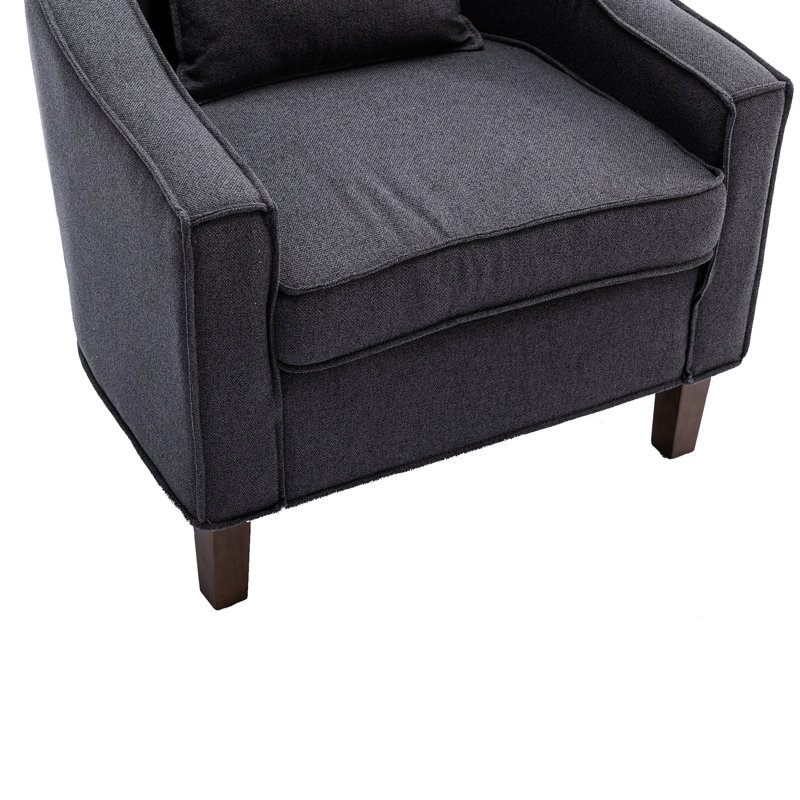 Fauteuil demi-tonneau Mid-Century avec repose-pieds, revêtement en lin, détente pour le salon et le salon