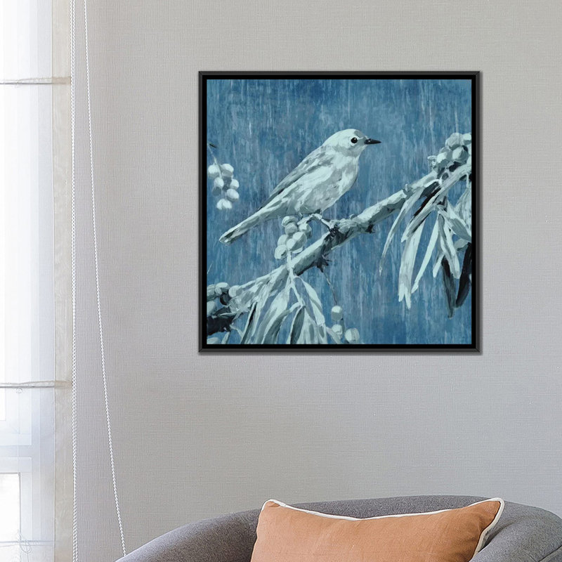 « denim songbird iii », reproduction sur toile, H 37 po x l 37 po x P 1,5 po, Toile avec cadre noir, Pas de tapis