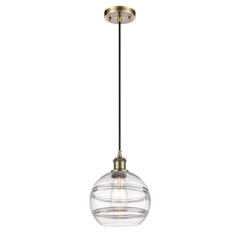 Luminaire suspendu 1 lumière Ballston Natick, Transparent, H 9,88 po x l 8 po x P 8 po, Laiton antique