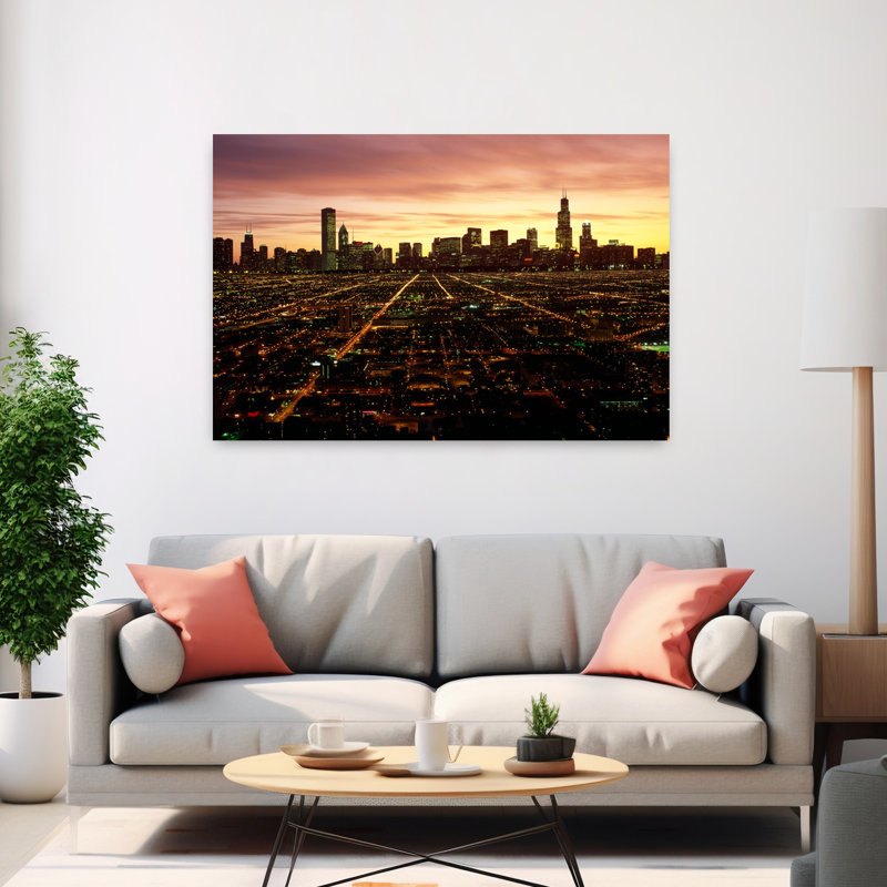 Cgi Composite High Angle View of a City at Night Chicago Cook County Illinois, architecture moderne abstraite, art urbain