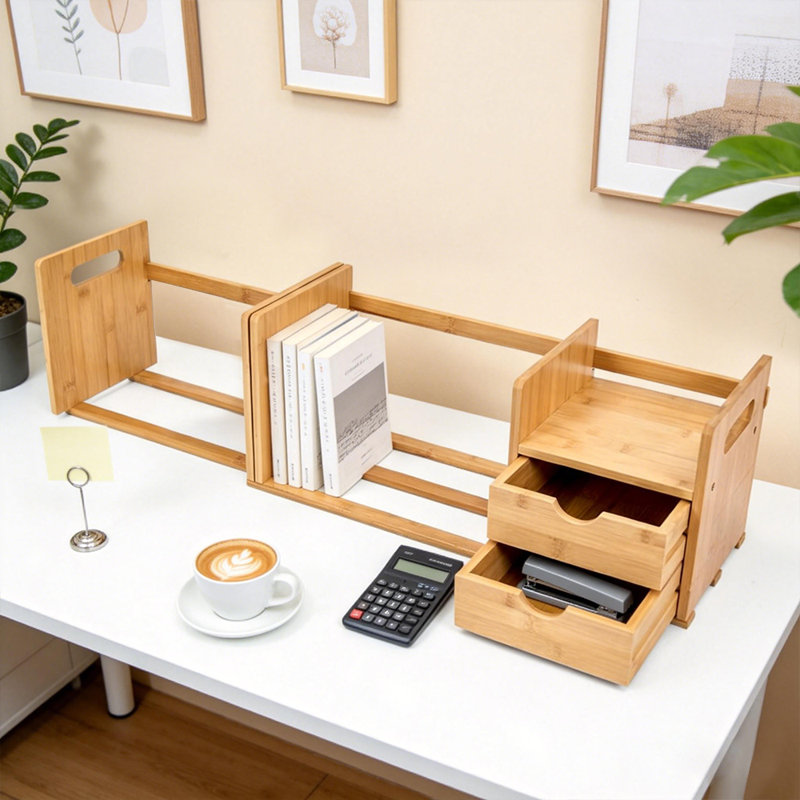 Organisateur de bureau extensible, étagère de présentation verticale en bambou