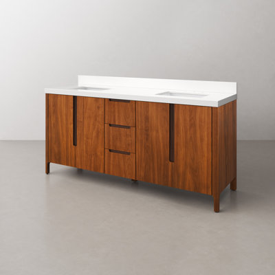 Trayshawn 72 In. Double Sink Whitebrook Engineered Marble Countertop Bath Vanity